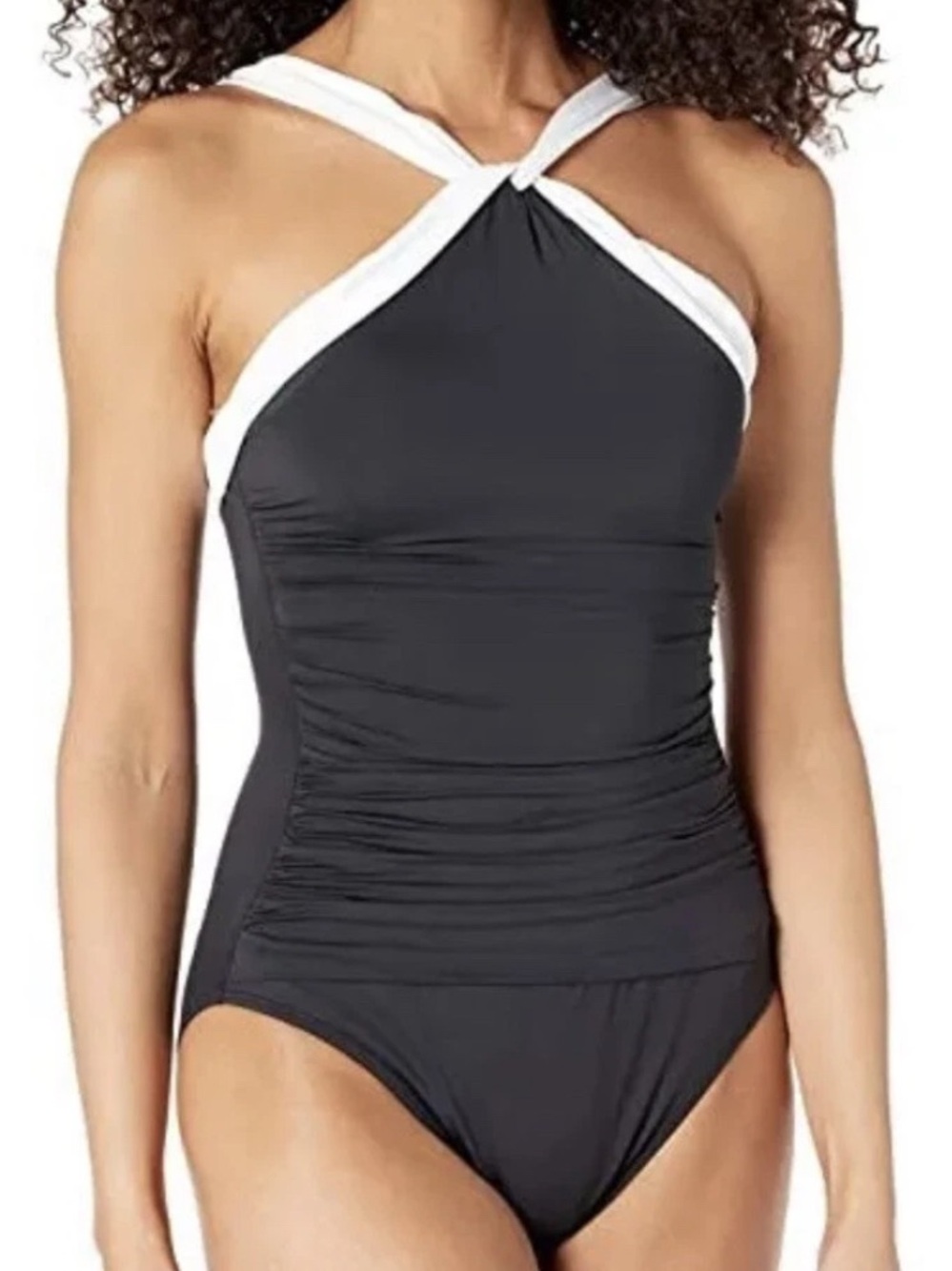 Lauren Ralph Lauren Black One-Piece Swimsuit with White Twist Halter